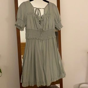 Luca and Grae Smocked Waist Sage Green Mini Dress